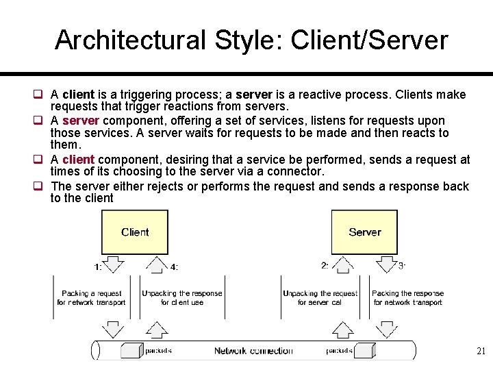 Architectural Style: Client/Server q A client is a triggering process; a server is a