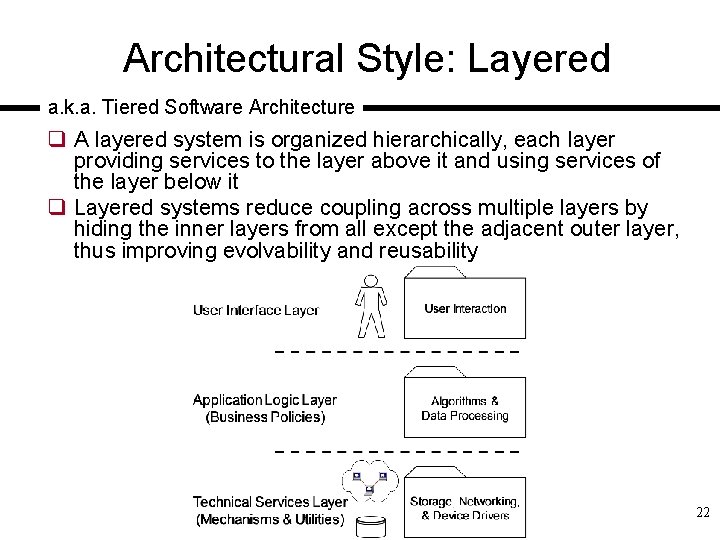 Architectural Style: Layered a. k. a. Tiered Software Architecture q A layered system is