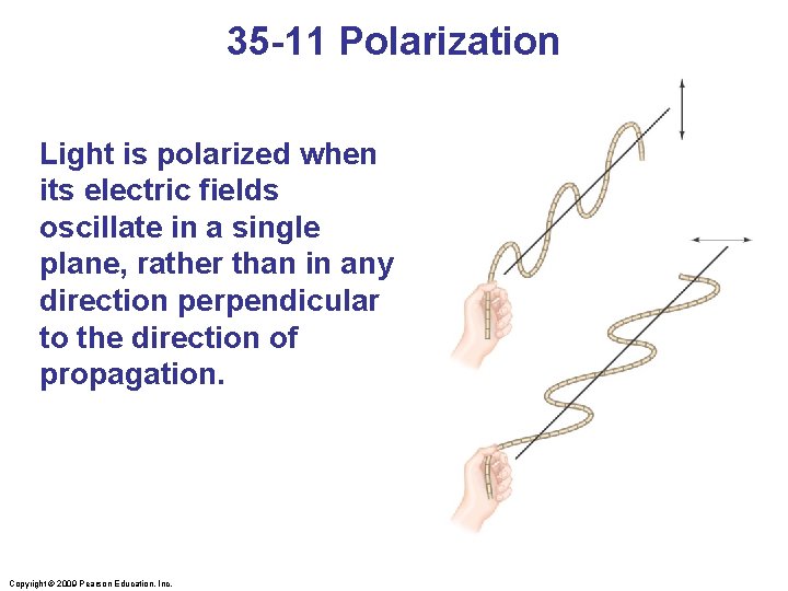 35 -11 Polarization Light is polarized when its electric fields oscillate in a single
