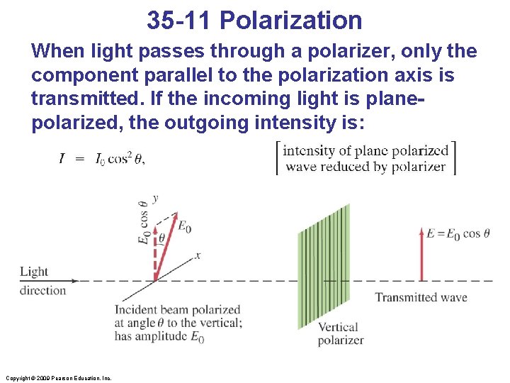35 -11 Polarization When light passes through a polarizer, only the component parallel to