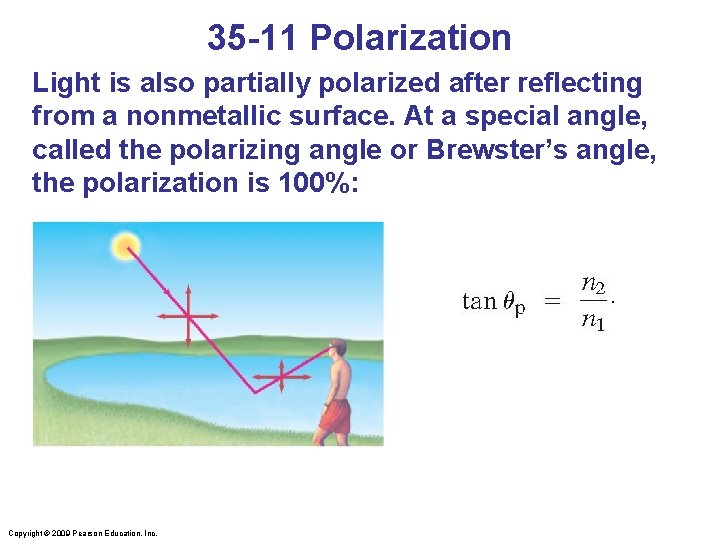 35 -11 Polarization Light is also partially polarized after reflecting from a nonmetallic surface.