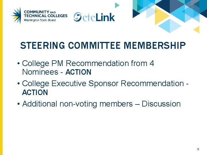 STEERING COMMITTEE MEMBERSHIP • College PM Recommendation from 4 Nominees - ACTION • College