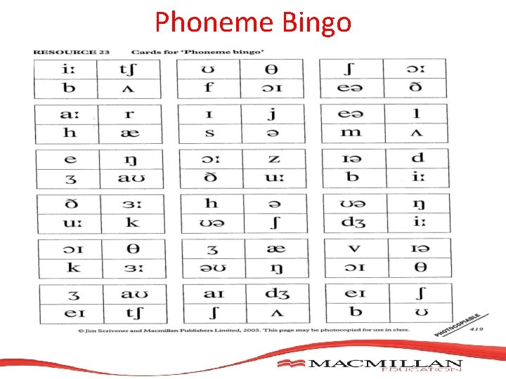 Phoneme Bingo Phoneme Bingo