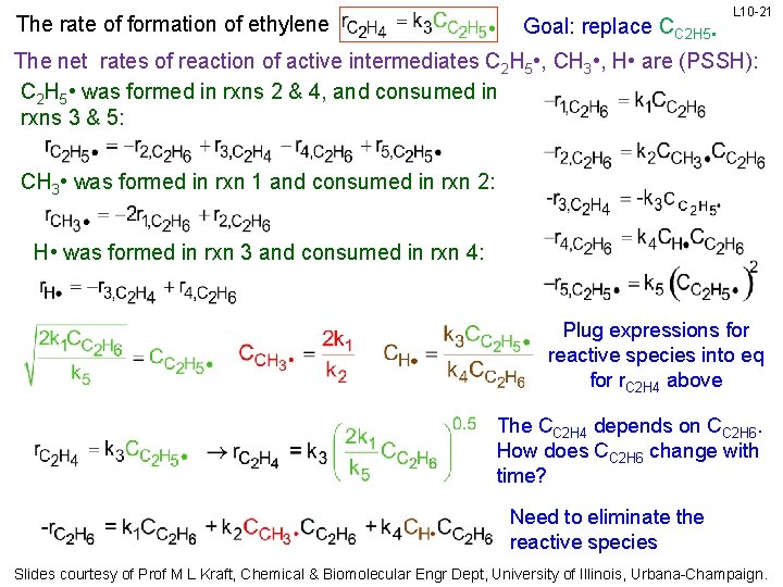 The rate of formation of ethylene Goal: replace CC 2 H 5 • L