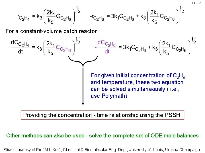 L 10 -23 For a constant-volume batch reactor : For given initial concentration of
