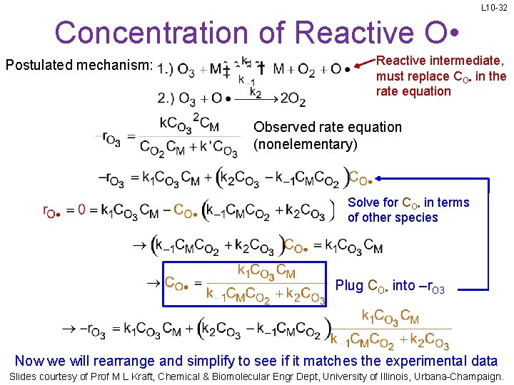 L 10 -32 Concentration of Reactive O • Postulated mechanism: Reactive intermediate, must replace