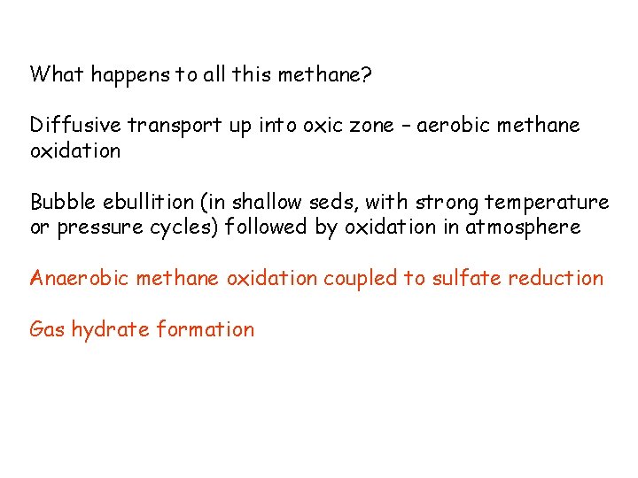 What happens to all this methane? Diffusive transport up into oxic zone – aerobic What happens to all this methane? Diffusive transport up into oxic zone – aerobic