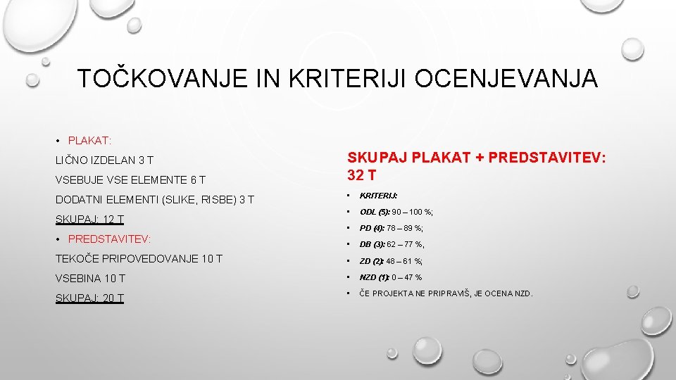 TOČKOVANJE IN KRITERIJI OCENJEVANJA • PLAKAT: LIČNO IZDELAN 3 T VSEBUJE VSE ELEMENTE 6