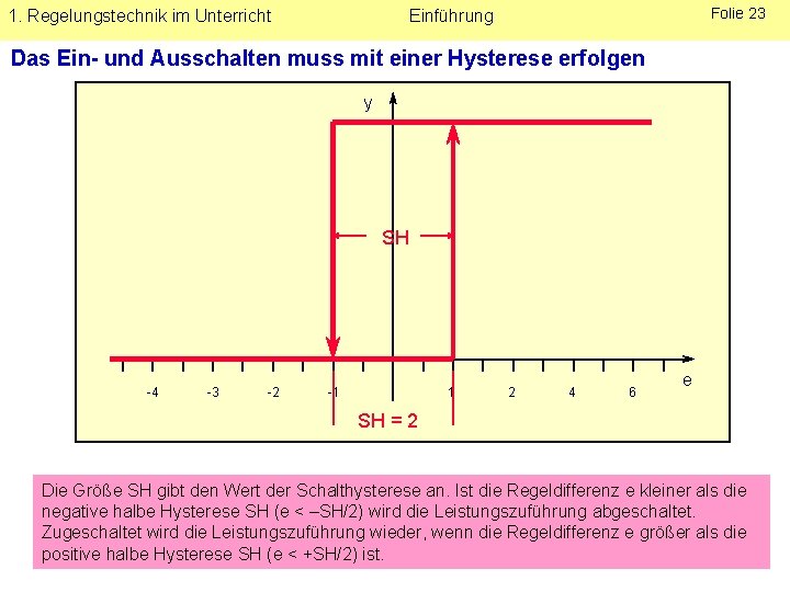 1. Regelungstechnik im Unterricht Folie 23 Einführung Das Ein- und Ausschalten muss mit einer