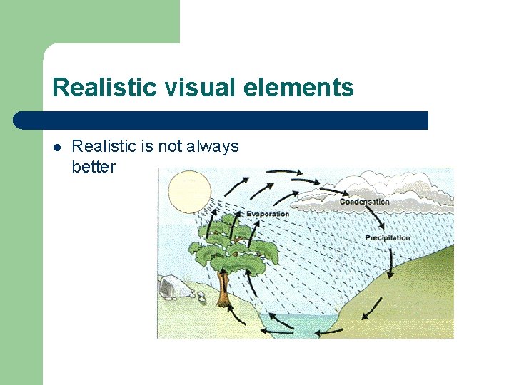 Realistic visual elements l Realistic is not always better 