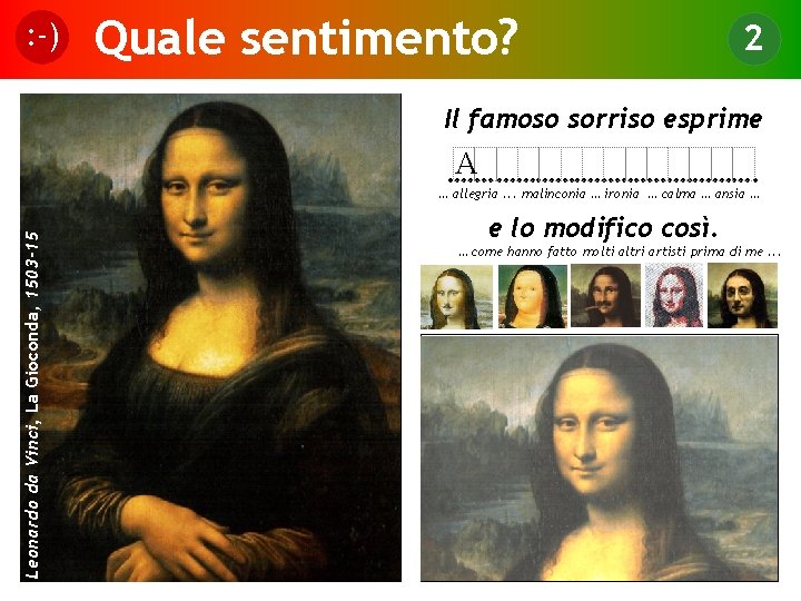 : -) Quale sentimento? 2 Il famoso sorriso esprime A ……. …………………. Leonardo da