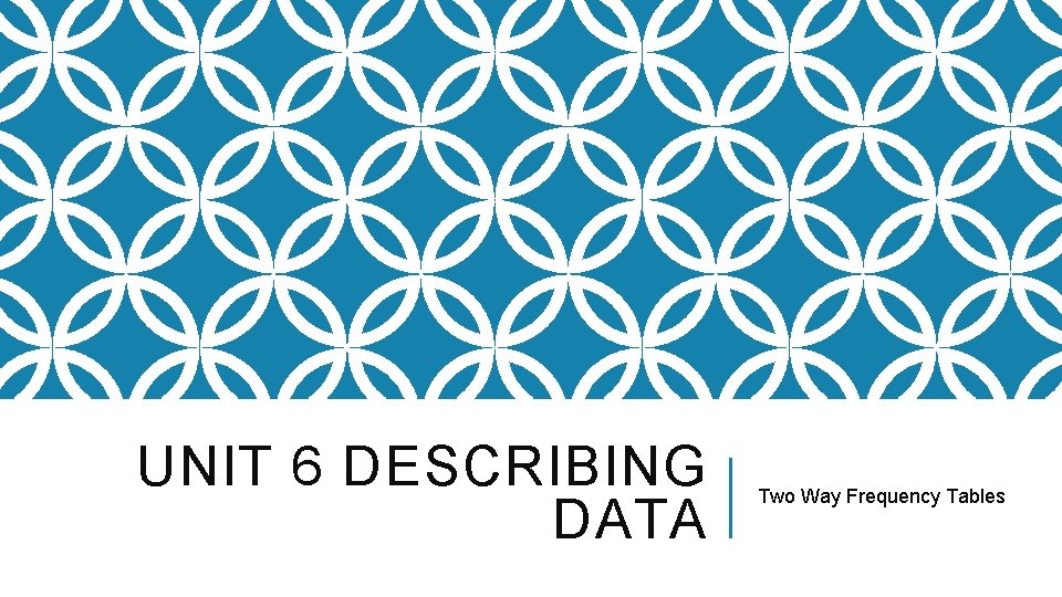 UNIT 6 DESCRIBING DATA Two Way Frequency Tables 