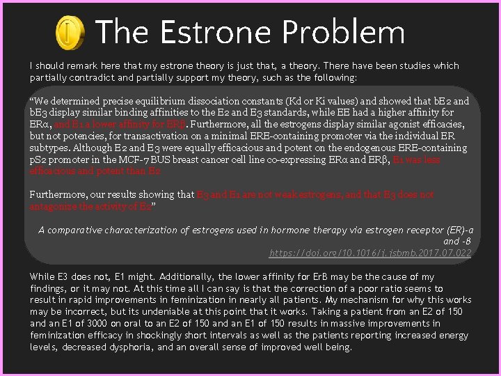 The Estrone Problem I should remark here that my estrone theory is just that,