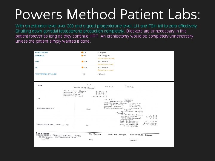 Powers Method Patient Labs: With an estradiol level over 300 and a good progesterone