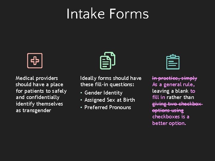 Intake Forms Medical providers should have a place for patients to safely and confidentially