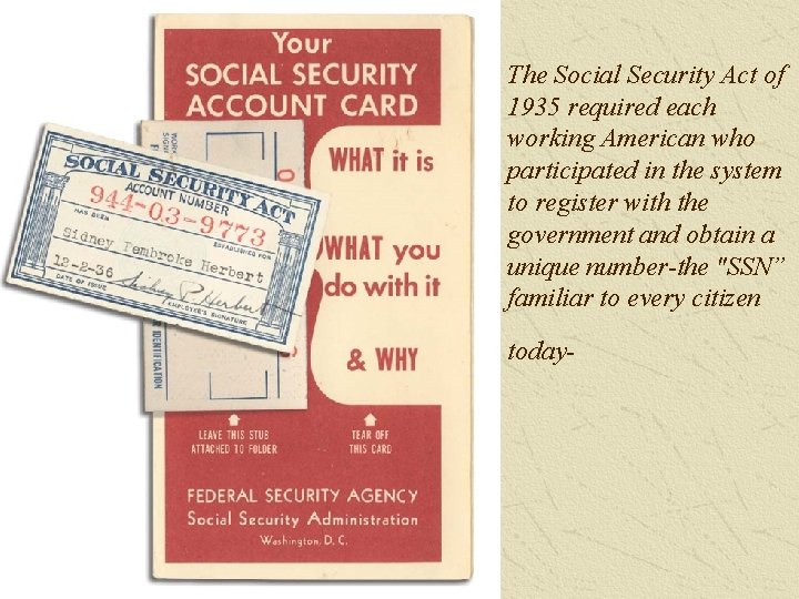 The Social Security Act of 1935 required each working American who participated in the