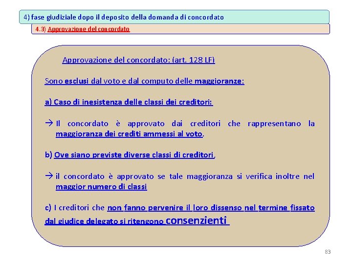 4) fase giudiziale dopo il deposito della domanda di concordato 4. 3) Approvazione del