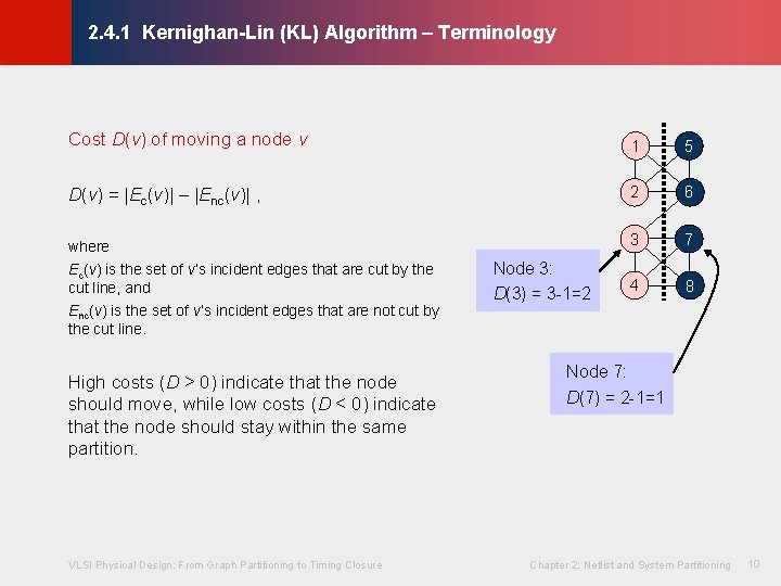 © KLMH 2. 4. 1 Kernighan-Lin (KL) Algorithm – Terminology Cost D(v) of moving