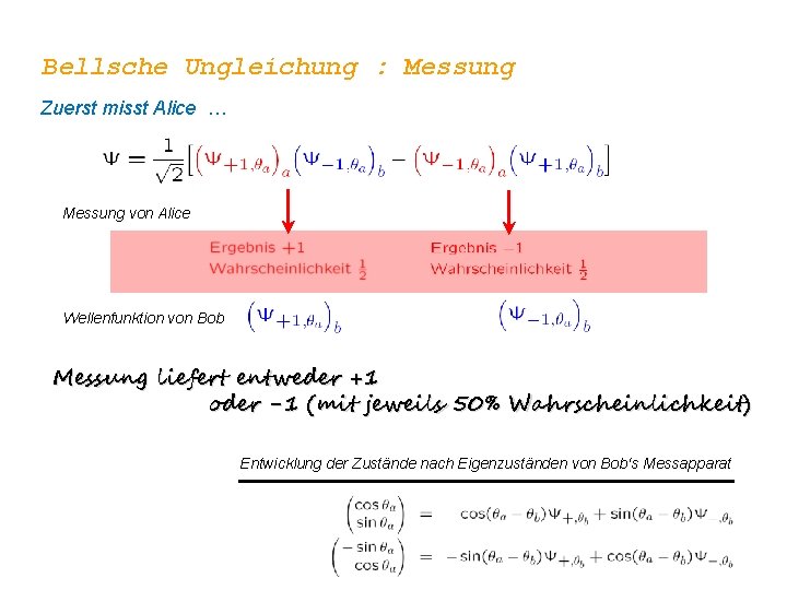 Bellsche Ungleichung : Messung Zuerst misst Alice … Messung von Alice Wellenfunktion von Bob