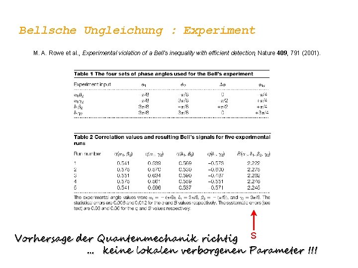 Bellsche Ungleichung : Experiment M. A. Rowe et al. , Experimental violation of a