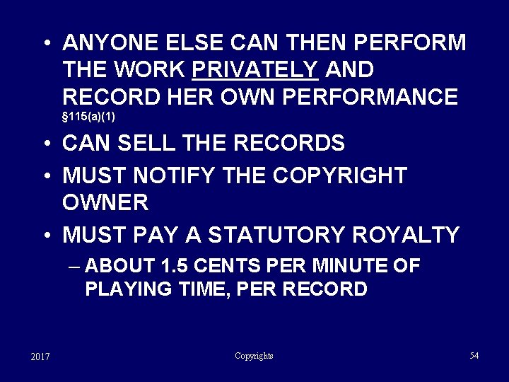  • ANYONE ELSE CAN THEN PERFORM THE WORK PRIVATELY AND RECORD HER OWN