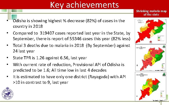 Key achievements • Odisha is showing highest % decrease (82%) of cases in the