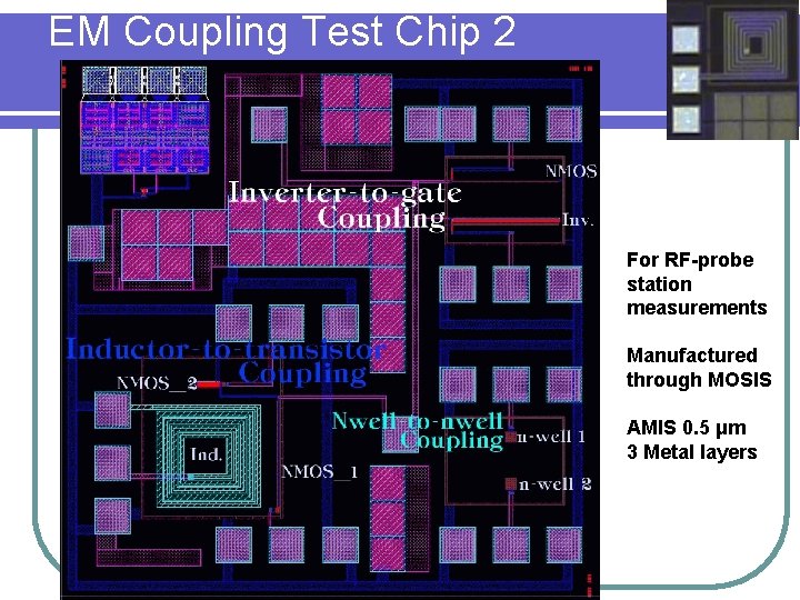 EM Coupling Test Chip 2 For RF-probe station measurements Manufactured through MOSIS AMIS 0.
