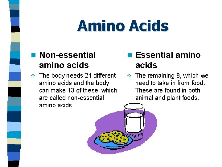 Amino Acids n Non-essential amino acids n Essential amino acids v The body needs