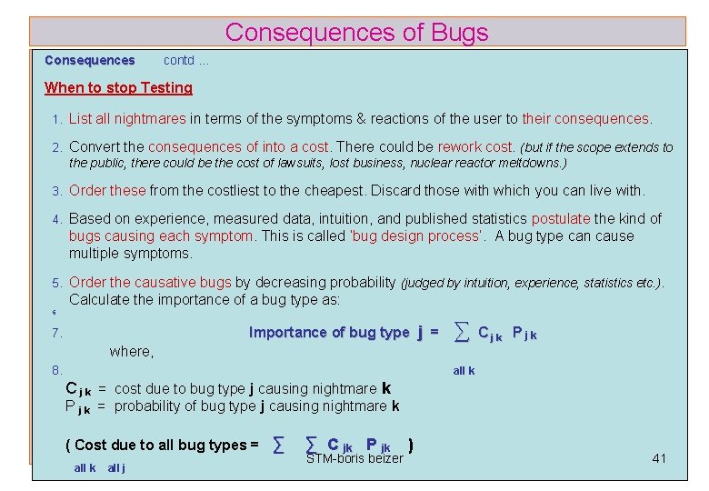 Consequences of Bugs Consequences contd … When to stop Testing 1. List all nightmares