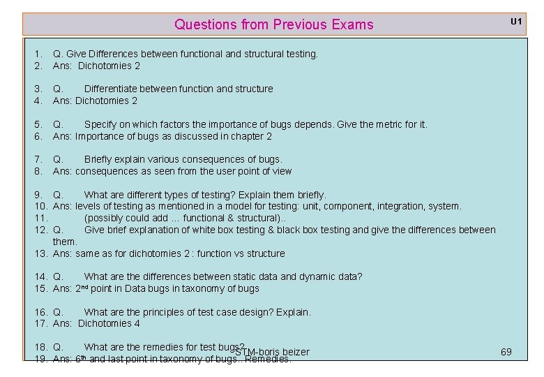 Questions from Previous Exams 1. 2. Q. Give Differences between functional and structural testing.