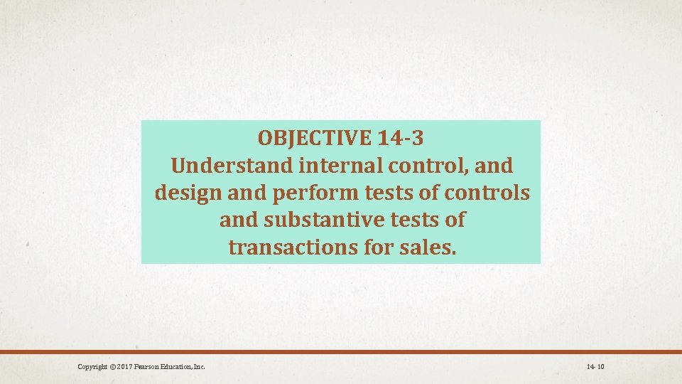 OBJECTIVE 14 -3 Understand internal control, and design and perform tests of controls and