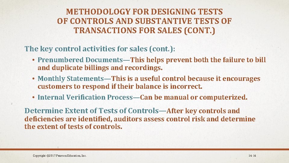 METHODOLOGY FOR DESIGNING TESTS OF CONTROLS AND SUBSTANTIVE TESTS OF TRANSACTIONS FOR SALES (CONT.
