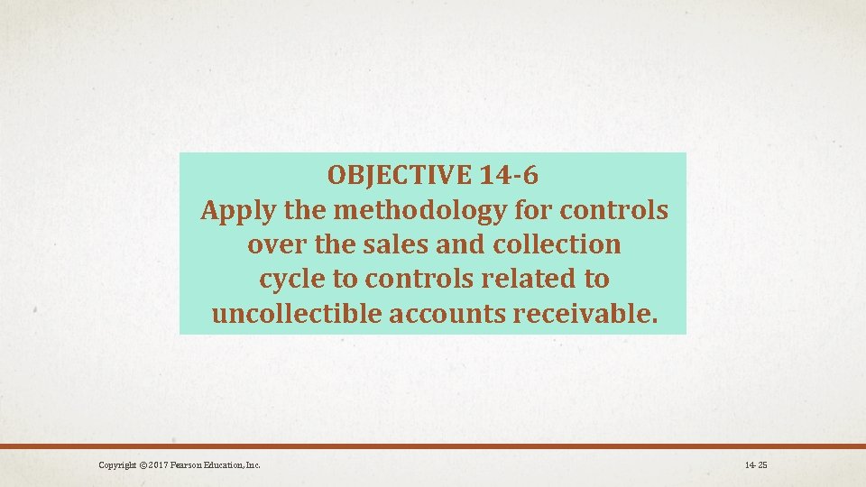 OBJECTIVE 14 -6 Apply the methodology for controls over the sales and collection cycle