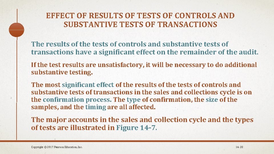 EFFECT OF RESULTS OF TESTS OF CONTROLS AND SUBSTANTIVE TESTS OF TRANSACTIONS The results