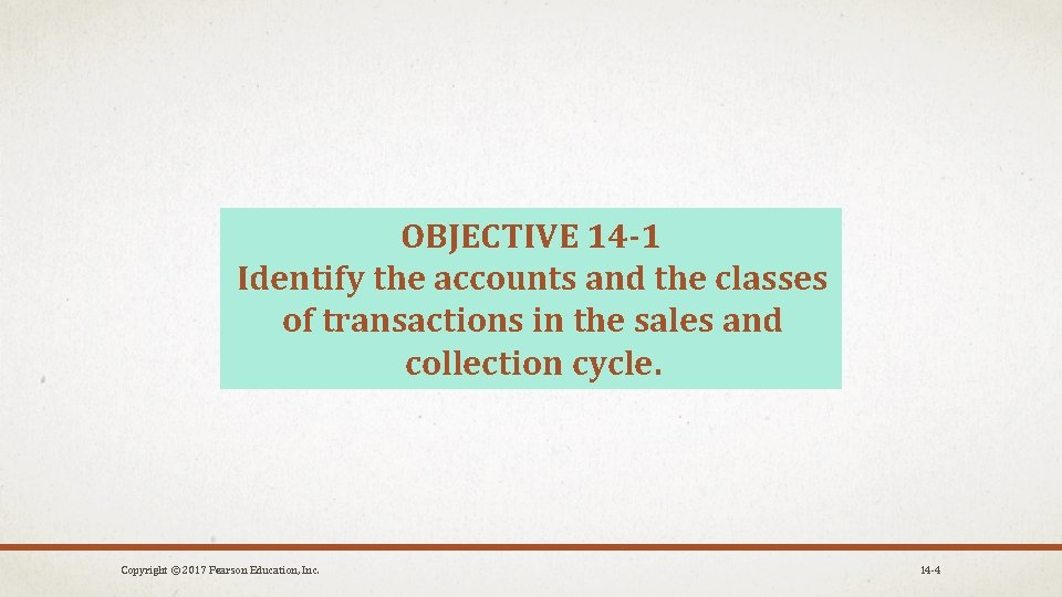 OBJECTIVE 14 -1 Identify the accounts and the classes of transactions in the sales