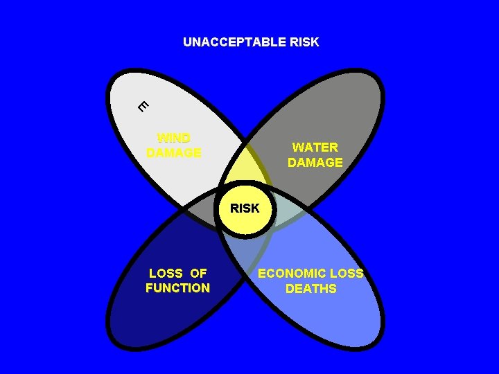 UNACCEPTABLE RISK E WIND DAMAGE WATER DAMAGE RISK LOSS OF FUNCTION ECONOMIC LOSS DEATHS