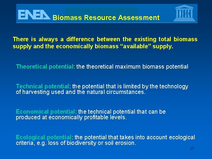 Biomass Resource Assessment There is always a difference between the existing total biomass supply