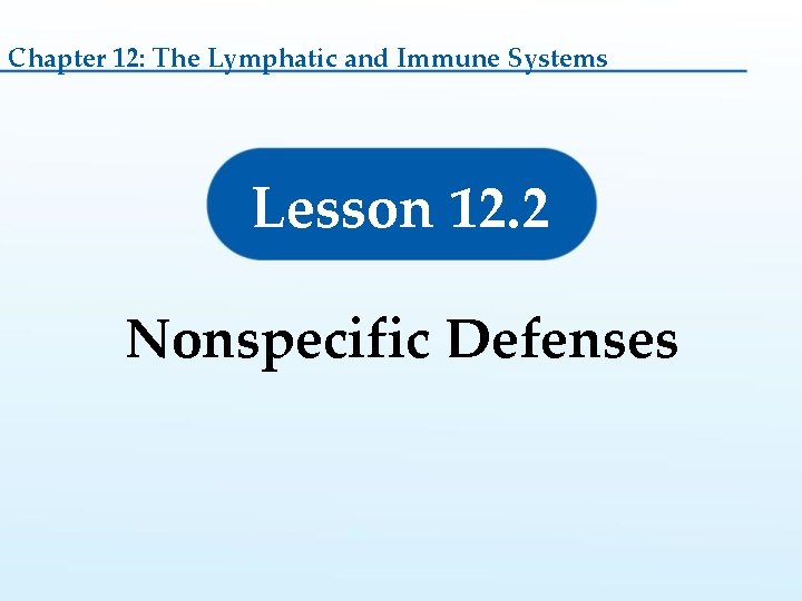 Chapter 12: The Lymphatic and Immune Systems Lesson 12. 2 Nonspecific Defenses 