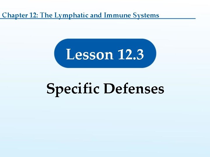 Chapter 12: The Lymphatic and Immune Systems Lesson 12. 3 Specific Defenses 