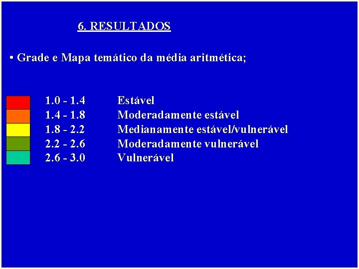 6. RESULTADOS • Grade e Mapa temático da média aritmética; 1. 0 - 1.