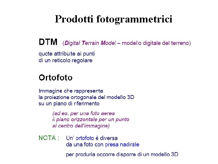 Prodotti fotogrammetrici 