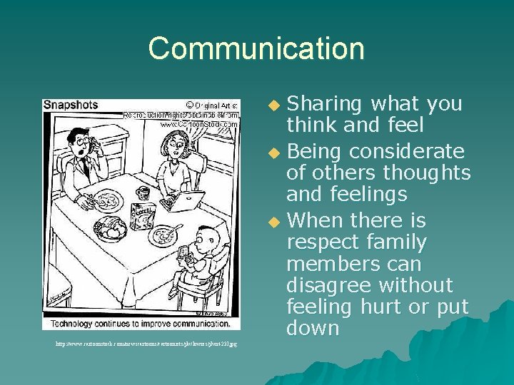 Communication Sharing what you think and feel u Being considerate of others thoughts and