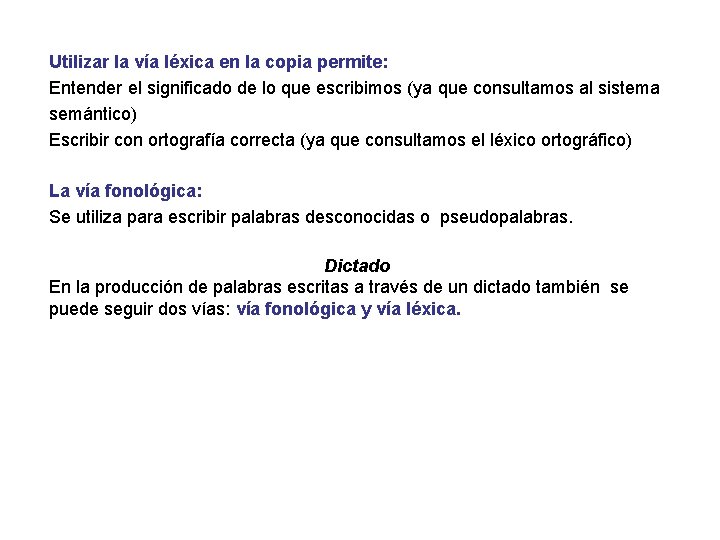Utilizar la vía léxica en la copia permite: Entender el significado de lo que