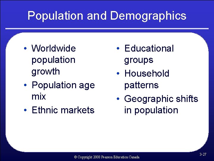 Population and Demographics • Worldwide population growth • Population age mix • Ethnic markets Population and Demographics • Worldwide population growth • Population age mix • Ethnic markets
