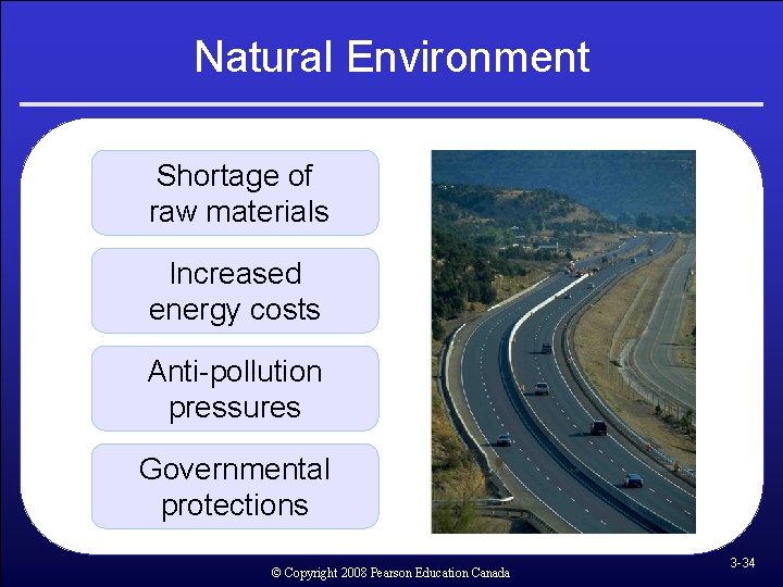 Natural Environment Shortage of raw materials Increased energy costs Anti-pollution pressures Governmental protections © Natural Environment Shortage of raw materials Increased energy costs Anti-pollution pressures Governmental protections ©