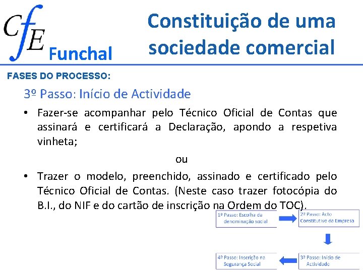 Funchal Constituição de uma sociedade comercial FASES DO PROCESSO: 3º Passo: Início de Actividade