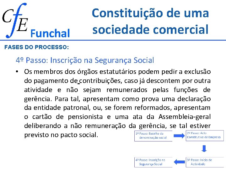 Funchal Constituição de uma sociedade comercial FASES DO PROCESSO: 4º Passo: Inscrição na Segurança