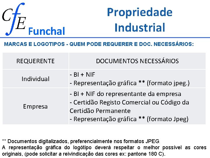 Funchal Propriedade Industrial MARCAS E LOGOTIPOS - QUEM PODE REQUERER E DOC. NECESSÁRIOS: REQUERENTE
