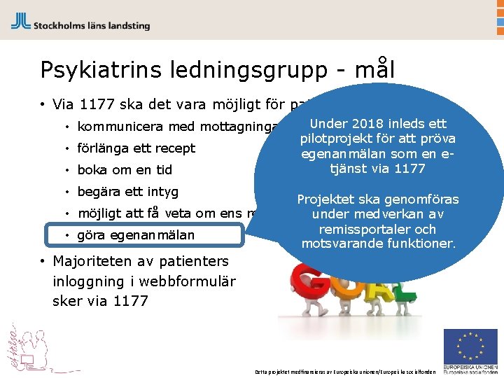 Psykiatrins ledningsgrupp - mål • Via 1177 ska det vara möjligt för patienten att: