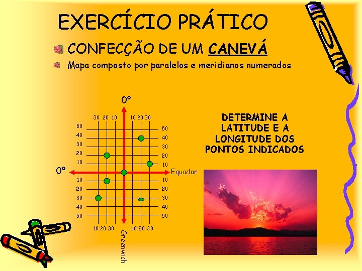 EXERCÍCIO PRÁTICO CONFECÇÃO DE UM CANEVÁ Mapa composto por paralelos e meridianos numerados 0º